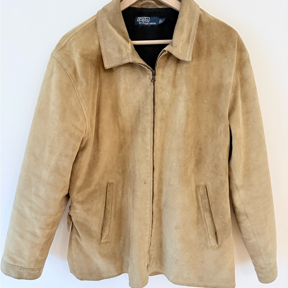 Polo Ralph Lauren Tan Suede Jacket L Buckle Waist Vintage Zipper Front
